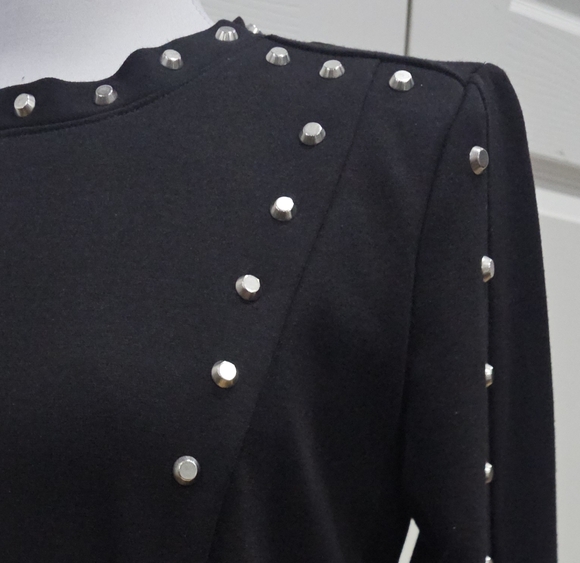 Michael Kors Black & Silver Studded Sheath 3/4 Sleeve Dress 4 Small - Picture 5 of 8